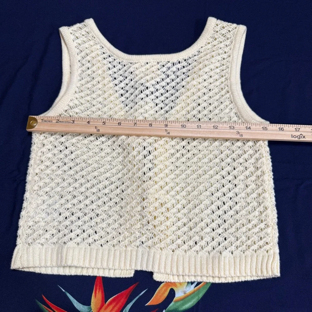 Hippie Rose Sweater Vest Womens Small Cream Boho Open Knit Front Tie Cropped‎